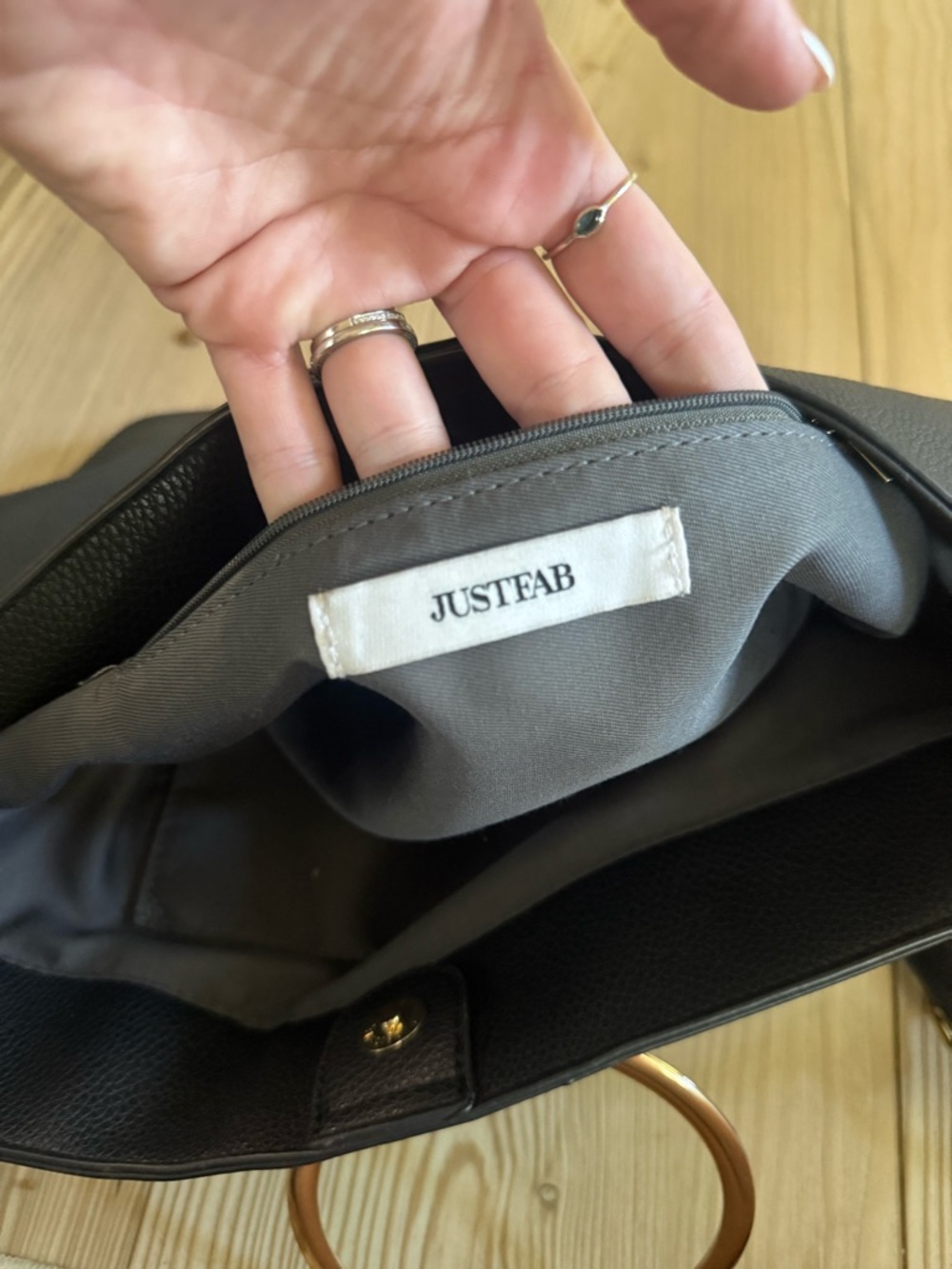 JustFab Black Hobo Bag with‎ Gold Ring Handles - Picture 3 of 4